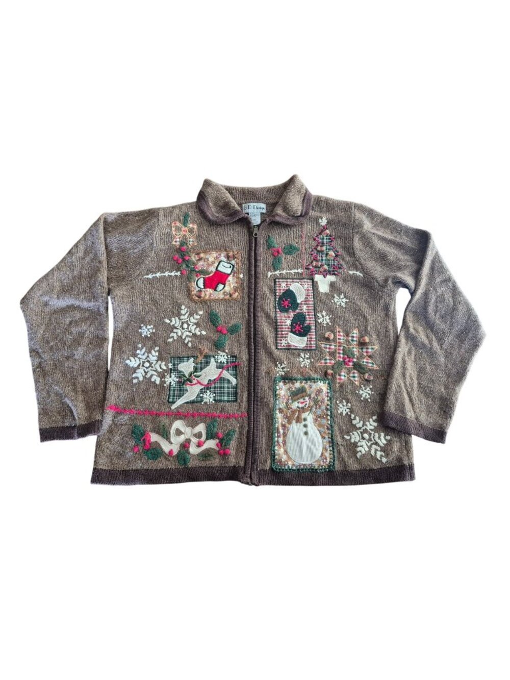 Vintage Ugly Christmas Sweater B.P. Design Brown Womens Size L Cabincore Grannyc